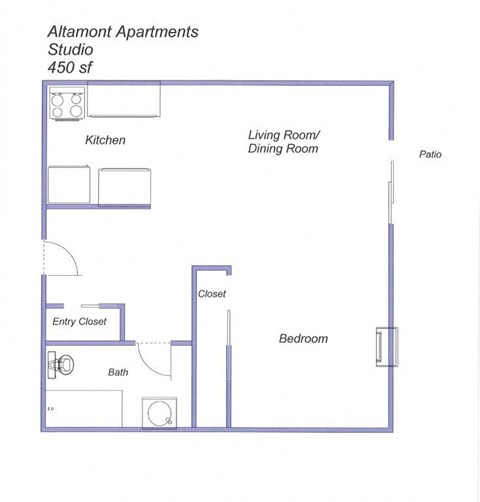 Floor plan for studio, 1 bath, 450 sqft